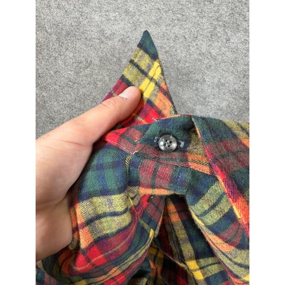 VTG 90s Marshall Field Company Flannel Plaid Button Up Shirt Mens M Green Yellow - Picture 7 of 8